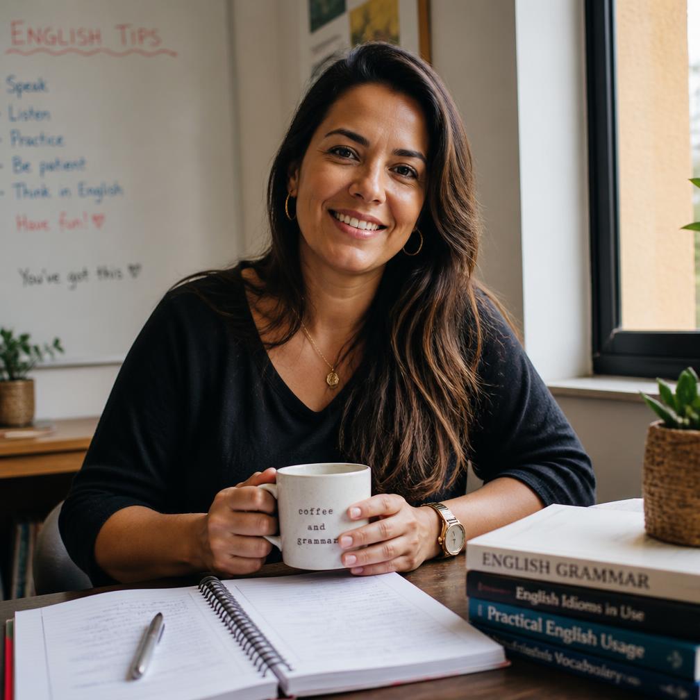 Teacher Isa Ronchi com suas anotações de aula